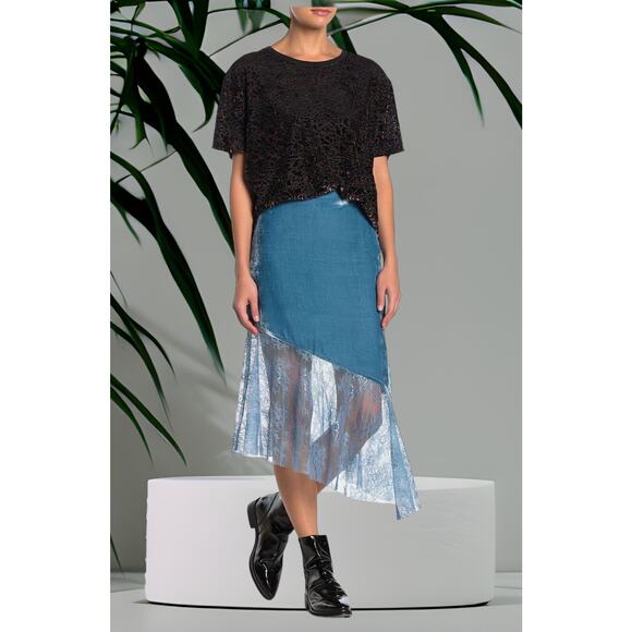 Free People Dresses & Skirts - NWT - Free People My Lacey Velvet Midi Skirt Blue Mountain Top Size: 0